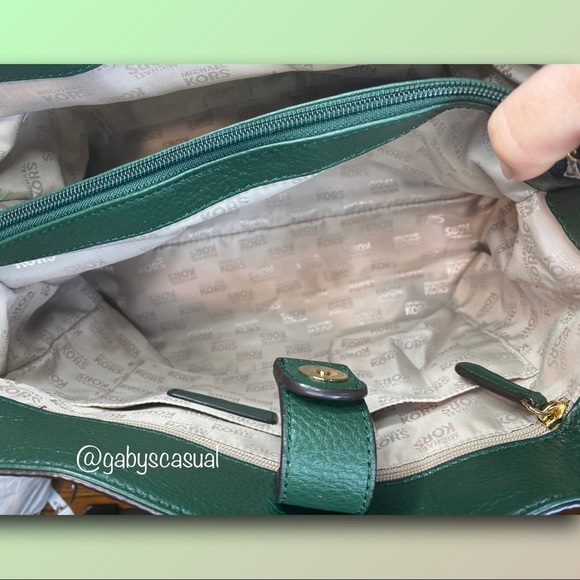 Michael Kors Hamilton Large Pebbled Leather Satchel Handbag / Tote Hunter Green - Picture 7 of 17
